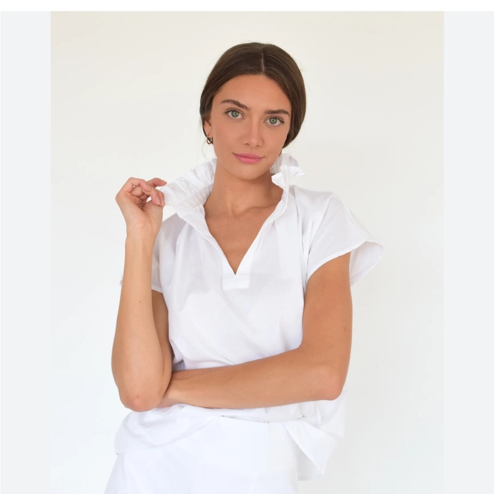 Women's White Ruffle Collar Blouse